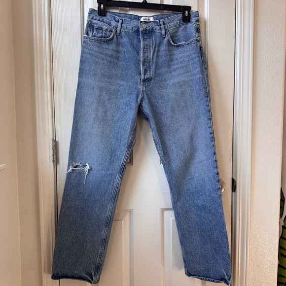 Agolde 90s Pinch Straight leg Button Fly Jean size 31 light wash distressed - Picture 1 of 13